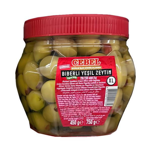 Cebel Grüne Oliven mit Paprika 450g